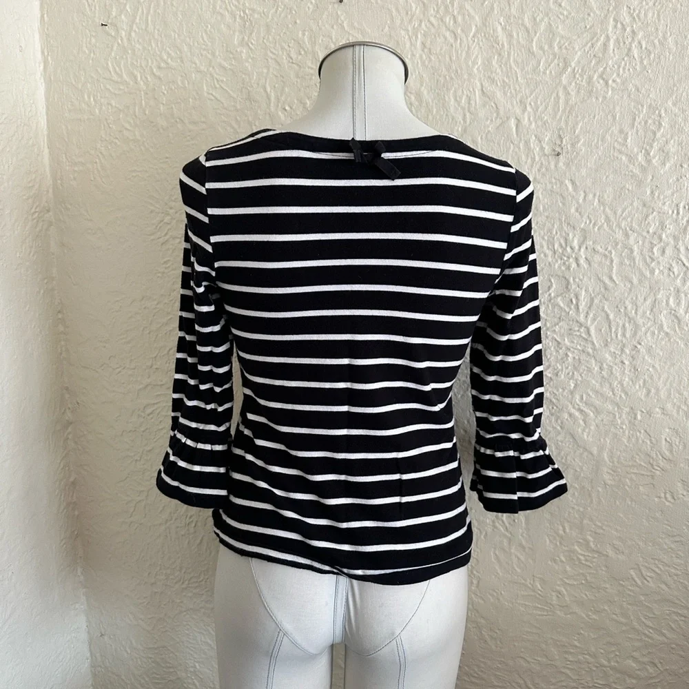 Kate Spade Broome Street Black White Stripe Three Quarter Bell Sleeves Top Small